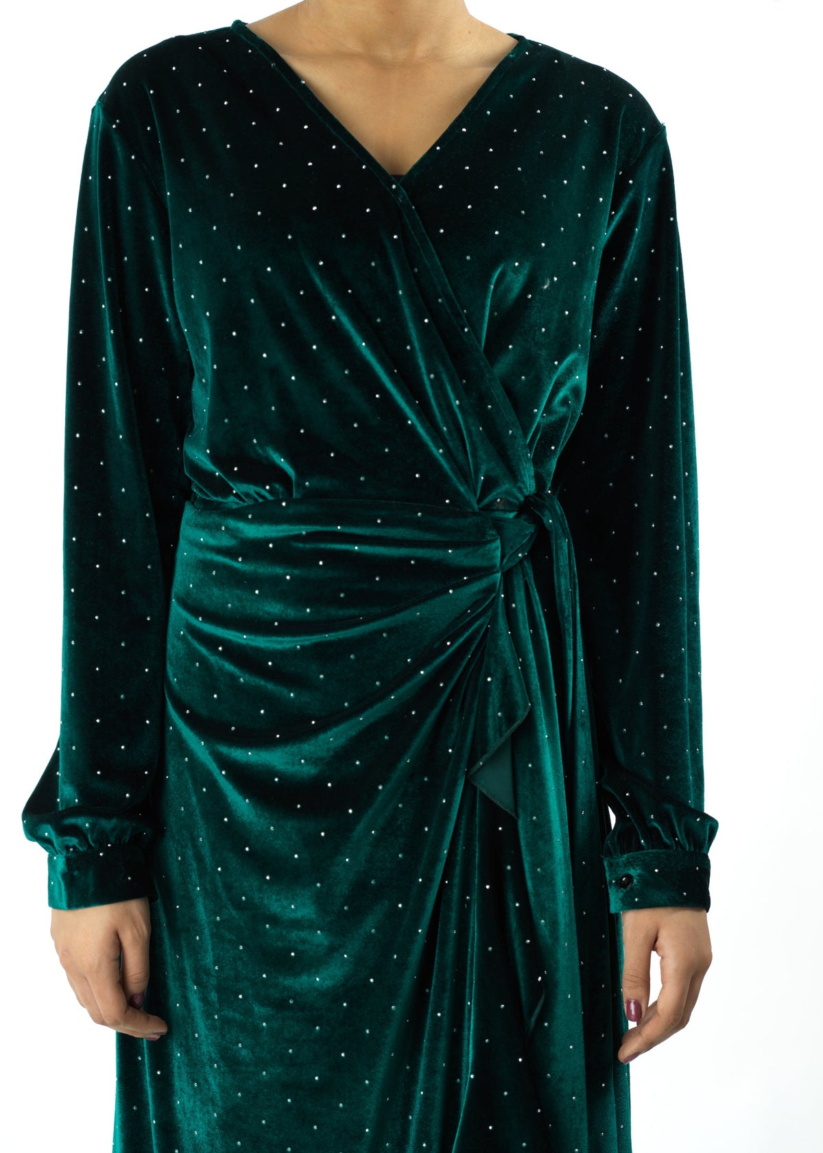Emerald wrapped velvet modest maxi dress Kabayare