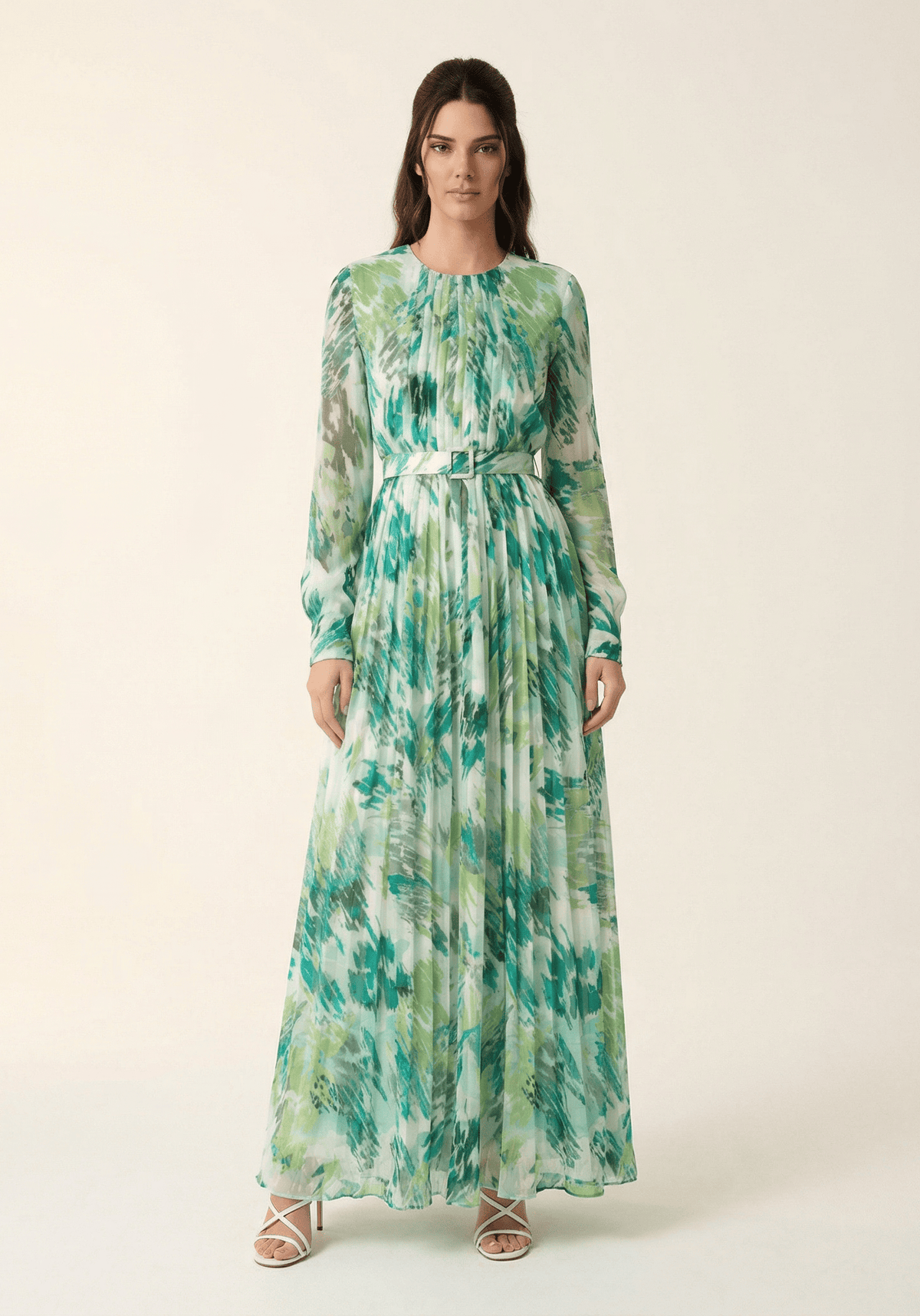 Fardowsa Abstract print silk chiffon shimmer Kabayare