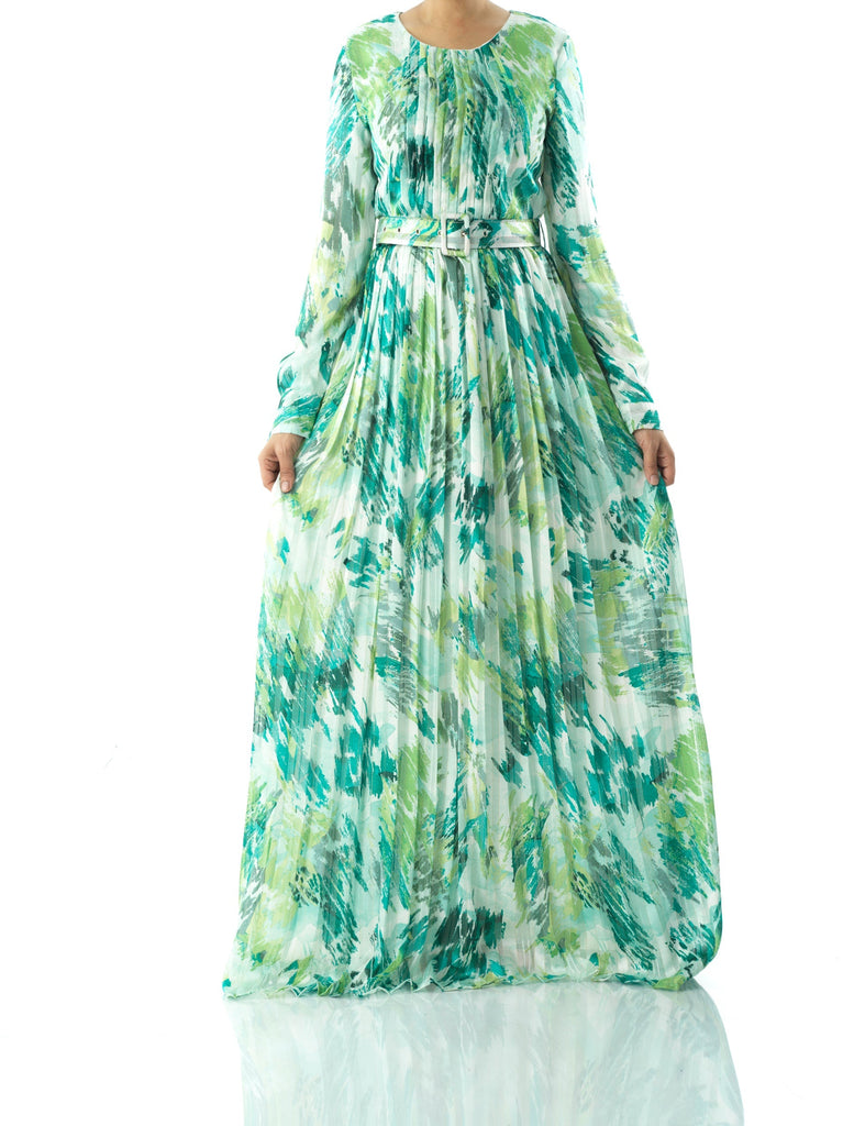 Fardowsa Abstract print silk chiffon shimmer maxi dress Kabayare