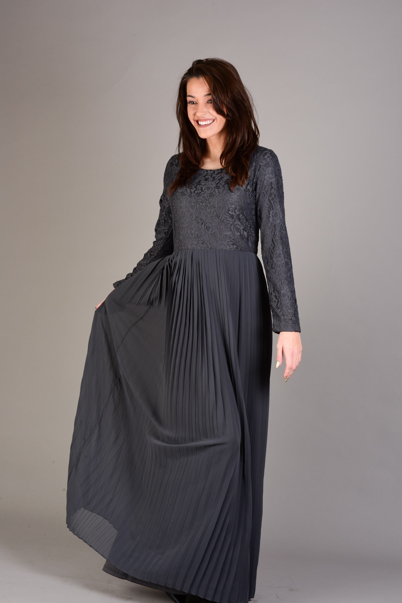 Gray Naveera Pleated Maxi Dress Kabayare