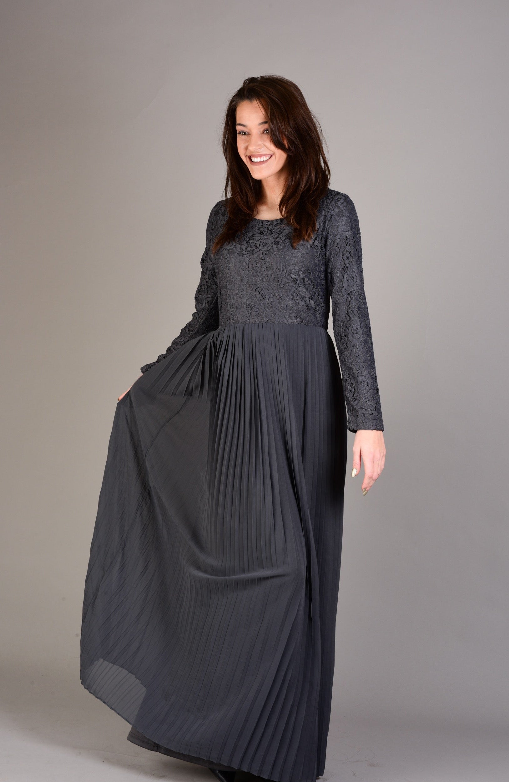 Gray Naveera Pleated Maxi Dress Kabayare