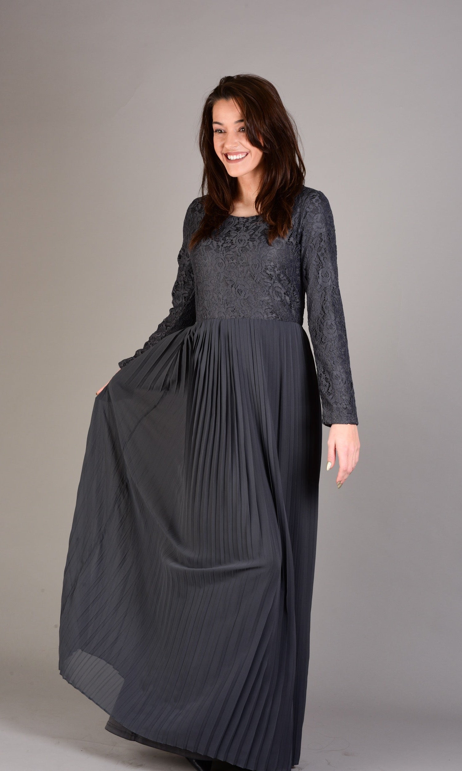 Gray Naveera Pleated Maxi Dress Kabayare