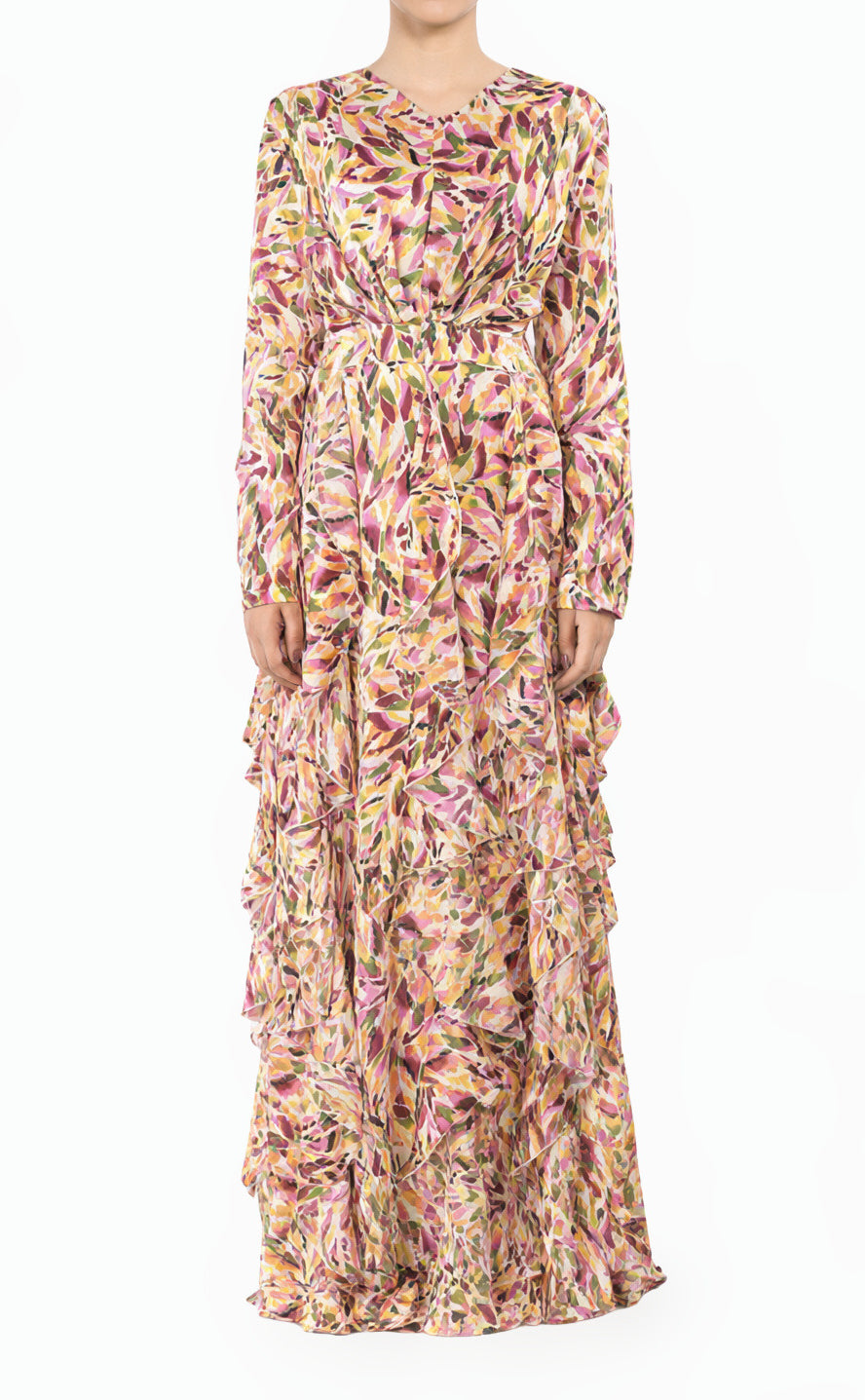 Aaliya abstract art Ruffle modest maxi dress