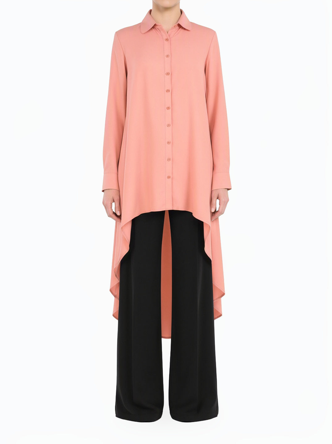LightSalmon Amira Crepe button Down Hi-Low Top