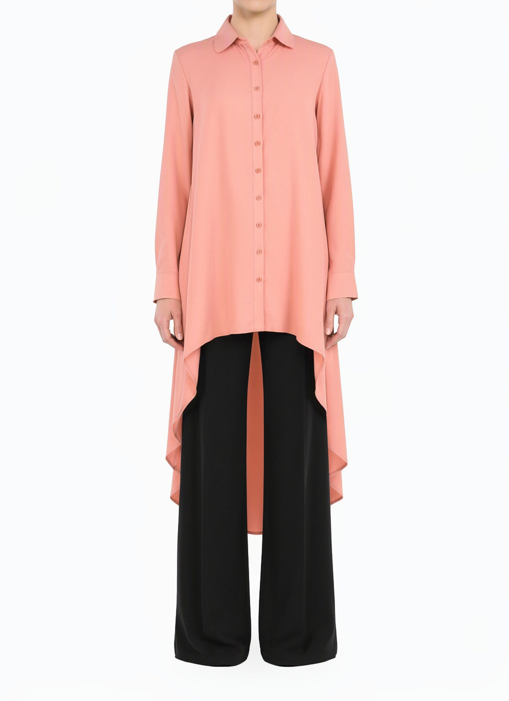LightSalmon Amira Crepe button Down Hi-Low Top