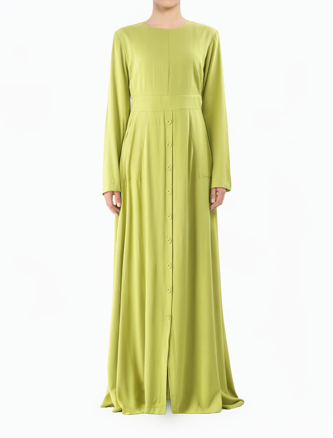 Apple green Manal button down Modal modest maxi dress