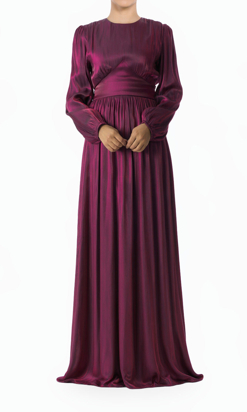 Eggplant Arianna Shimmer and Fancy Modest Maxi Dress