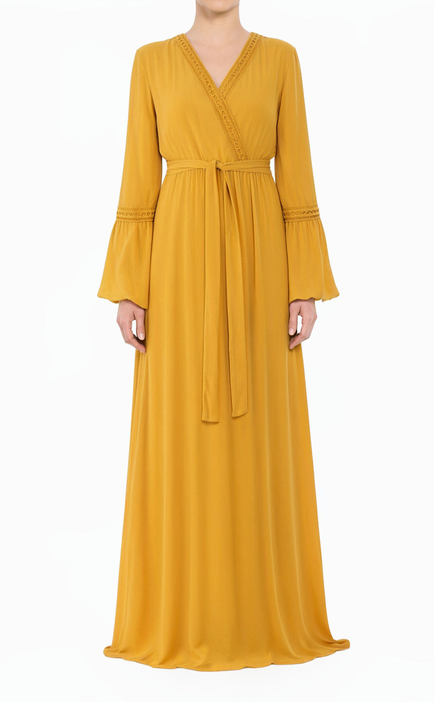 Yellow Modest dress Ayesha v-neck lace details