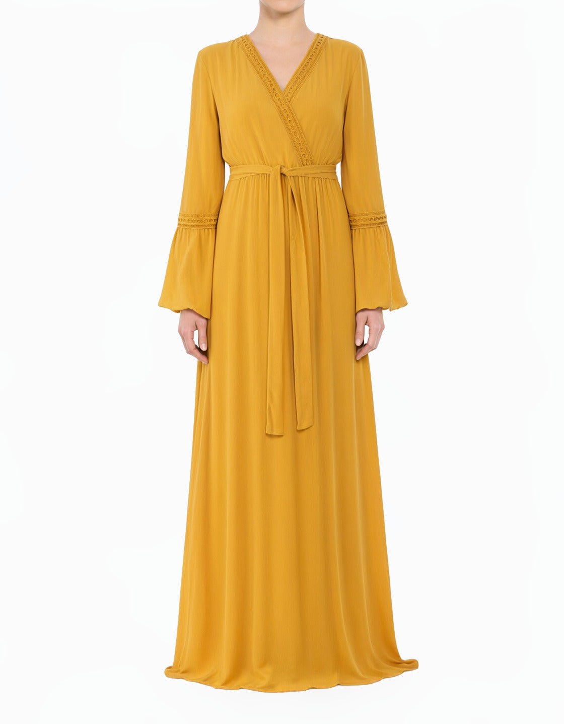 Yellow Modest dress Ayesha v-neck lace details