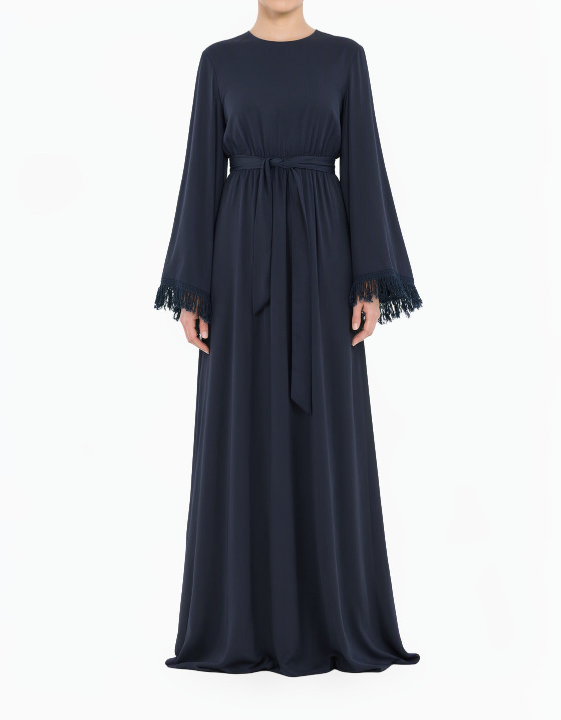 Navy Modest maxi dress Be captivated in tassel