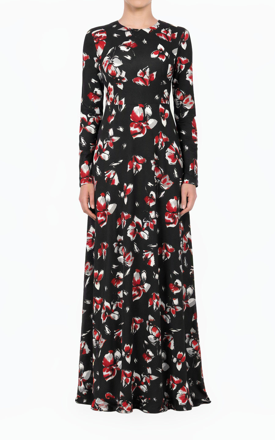 Henna Night Red Lily Floral A-Line Modest Dress