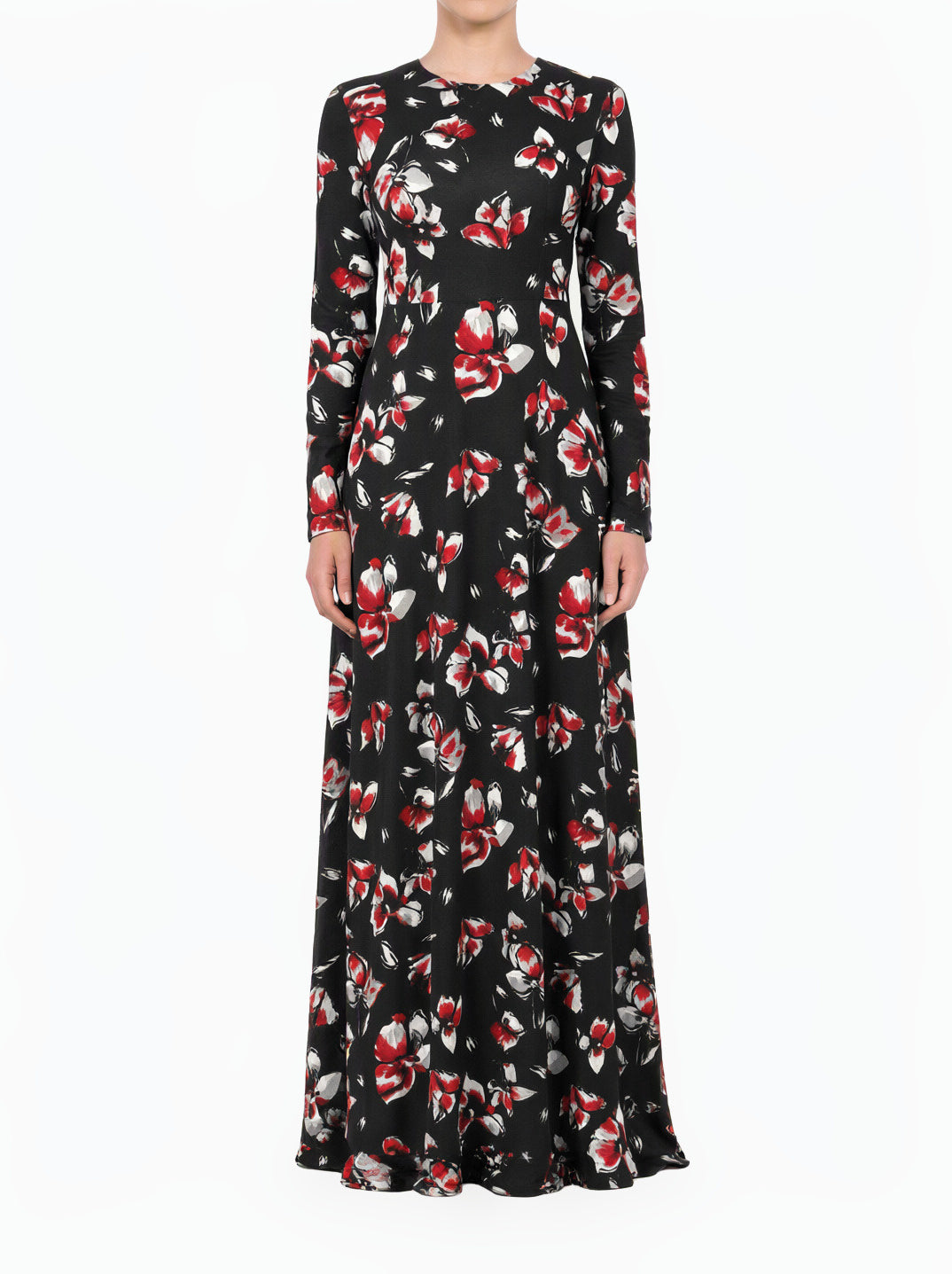 Henna Night Red Lily Floral A-Line Modest Dress