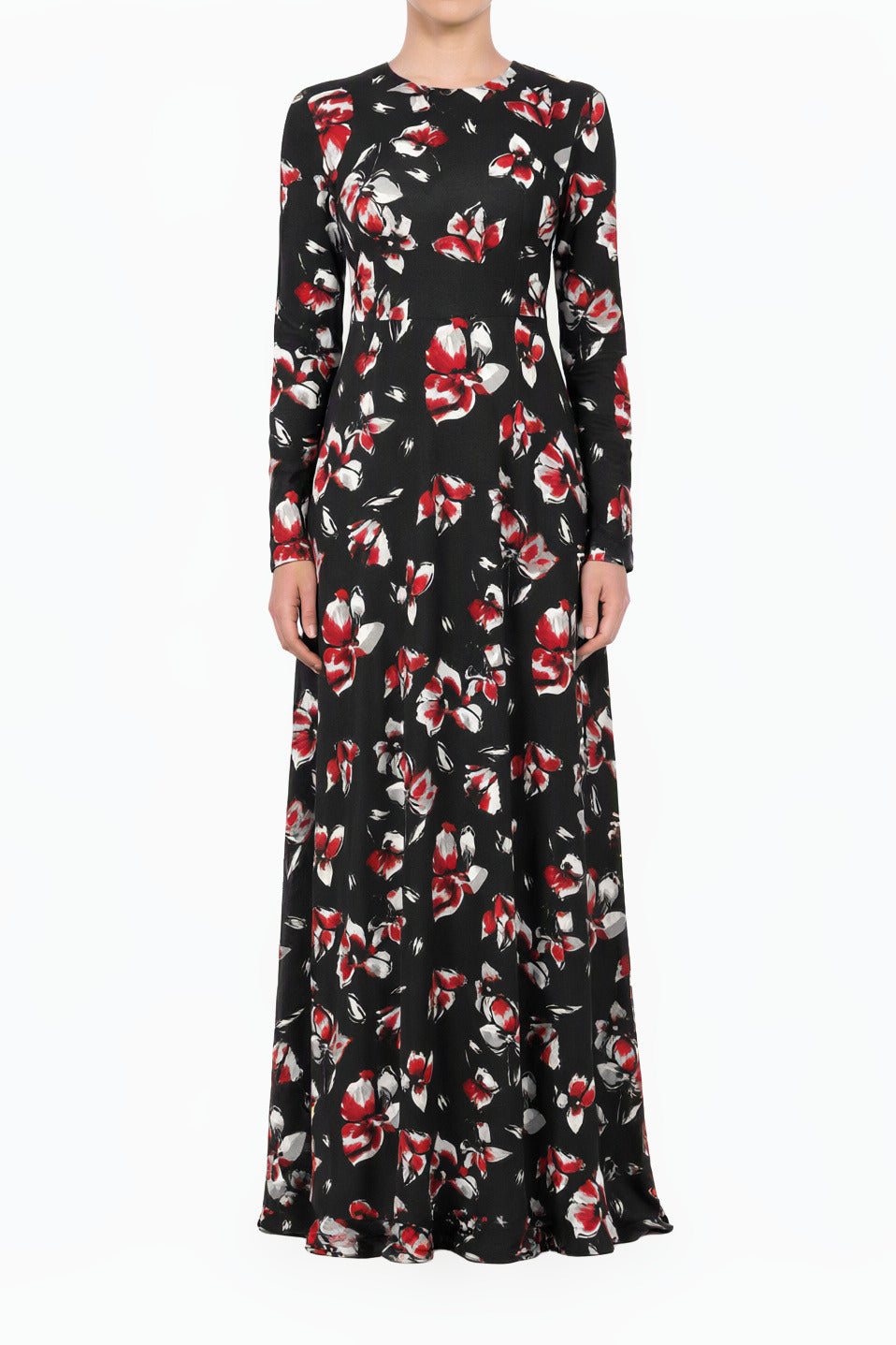 Henna Night Red Lily Floral A-Line Modest Dress