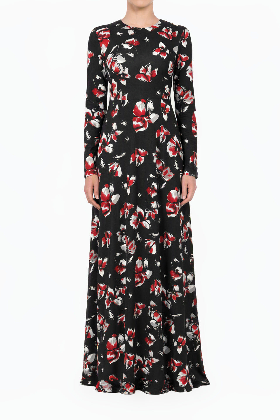 Henna Night Red Lily Floral A-Line Modest Dress