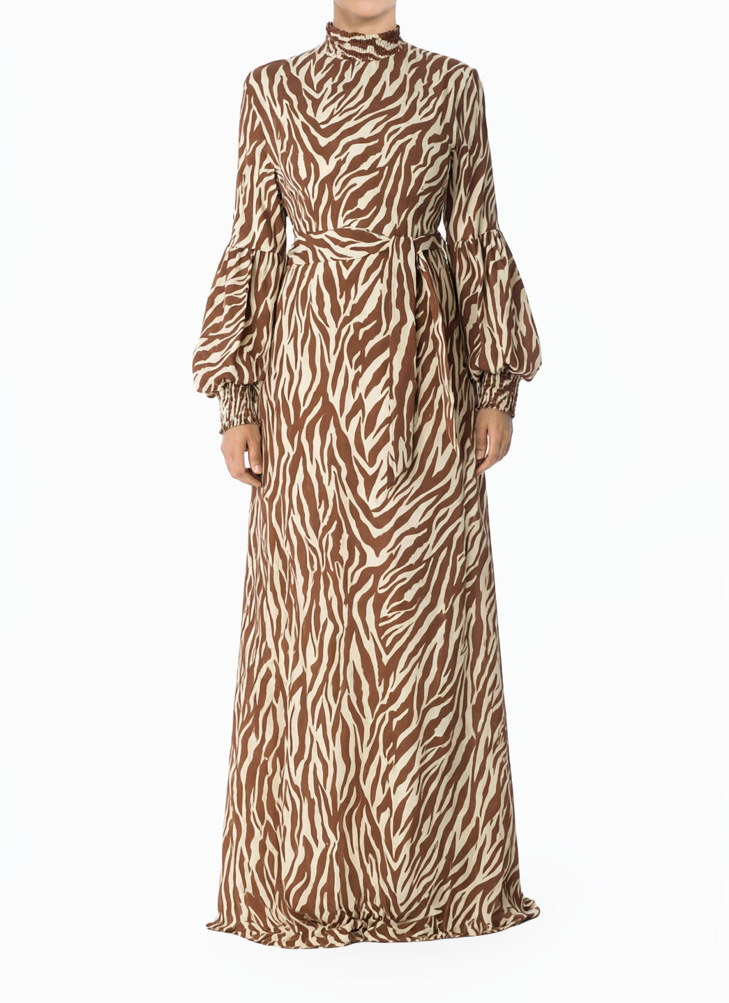 Brown Bold Zebra Modest Maxi Dress