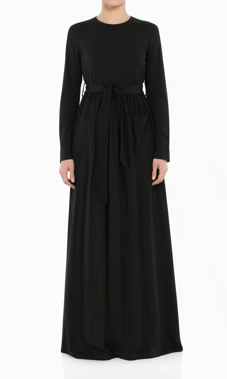 Black Anisa cotton long sleeve modest dress