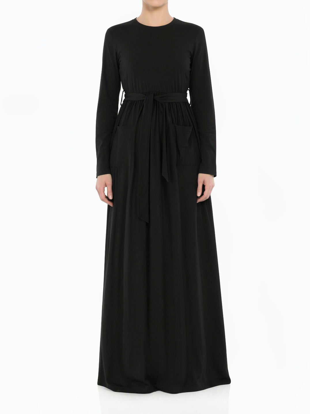 Black Anisa cotton long sleeve modest dress