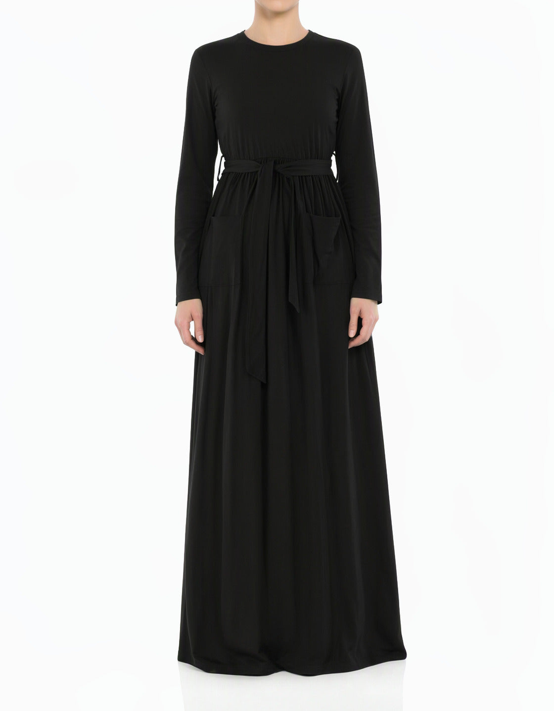 Black Anisa cotton long sleeve modest dress