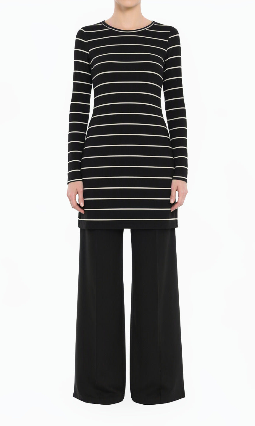 Black Cotton-striped midi top