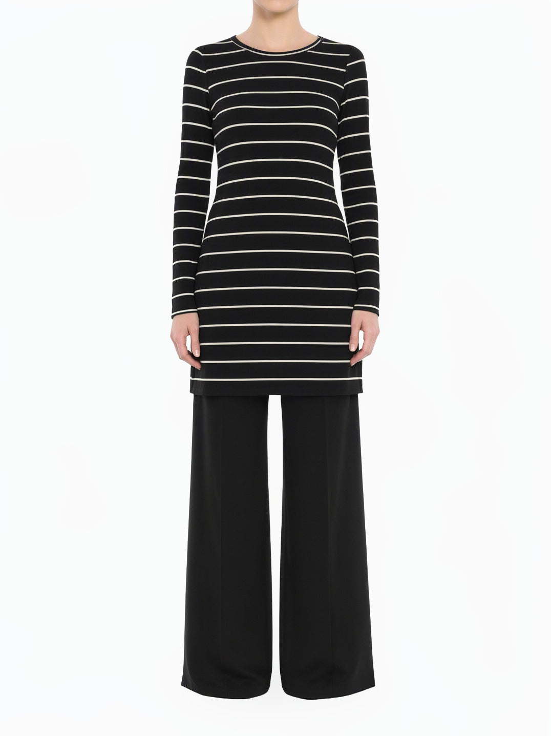 Black Cotton-striped midi top