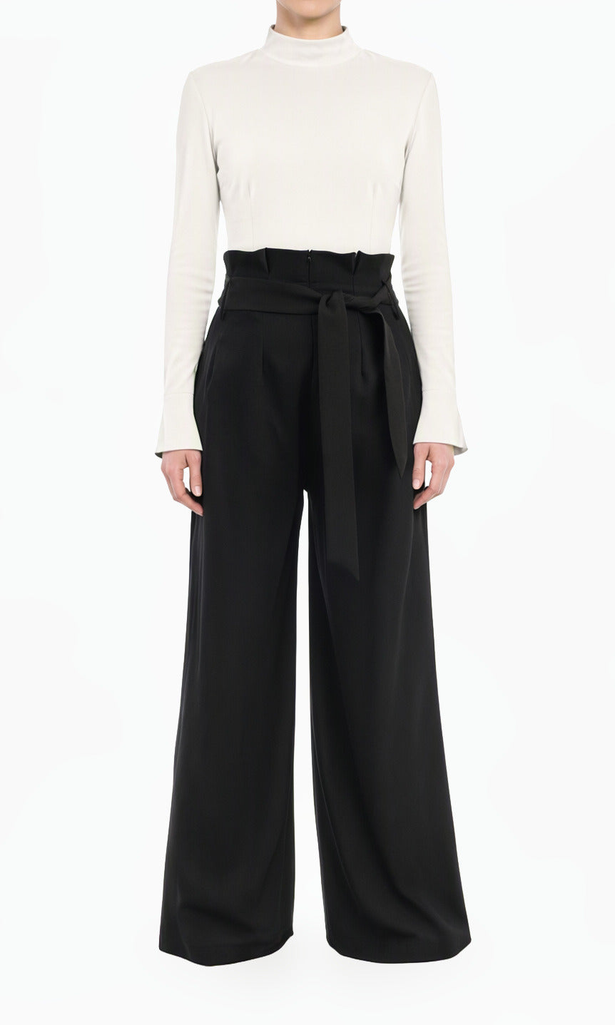 Black high waist pleats modest trousers