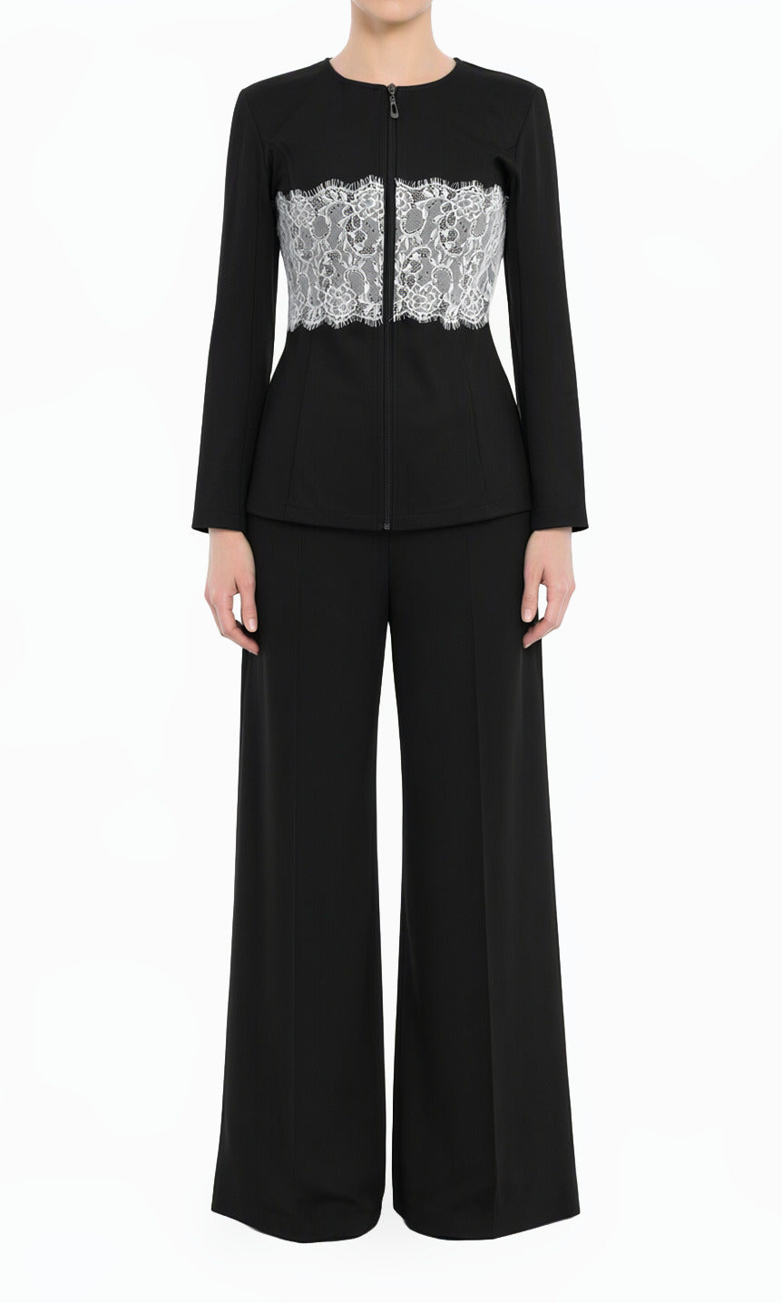 Black Lace Detail zipper Jacket