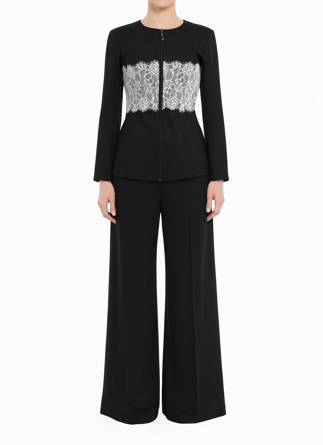 Black Lace Detail zipper Jacket