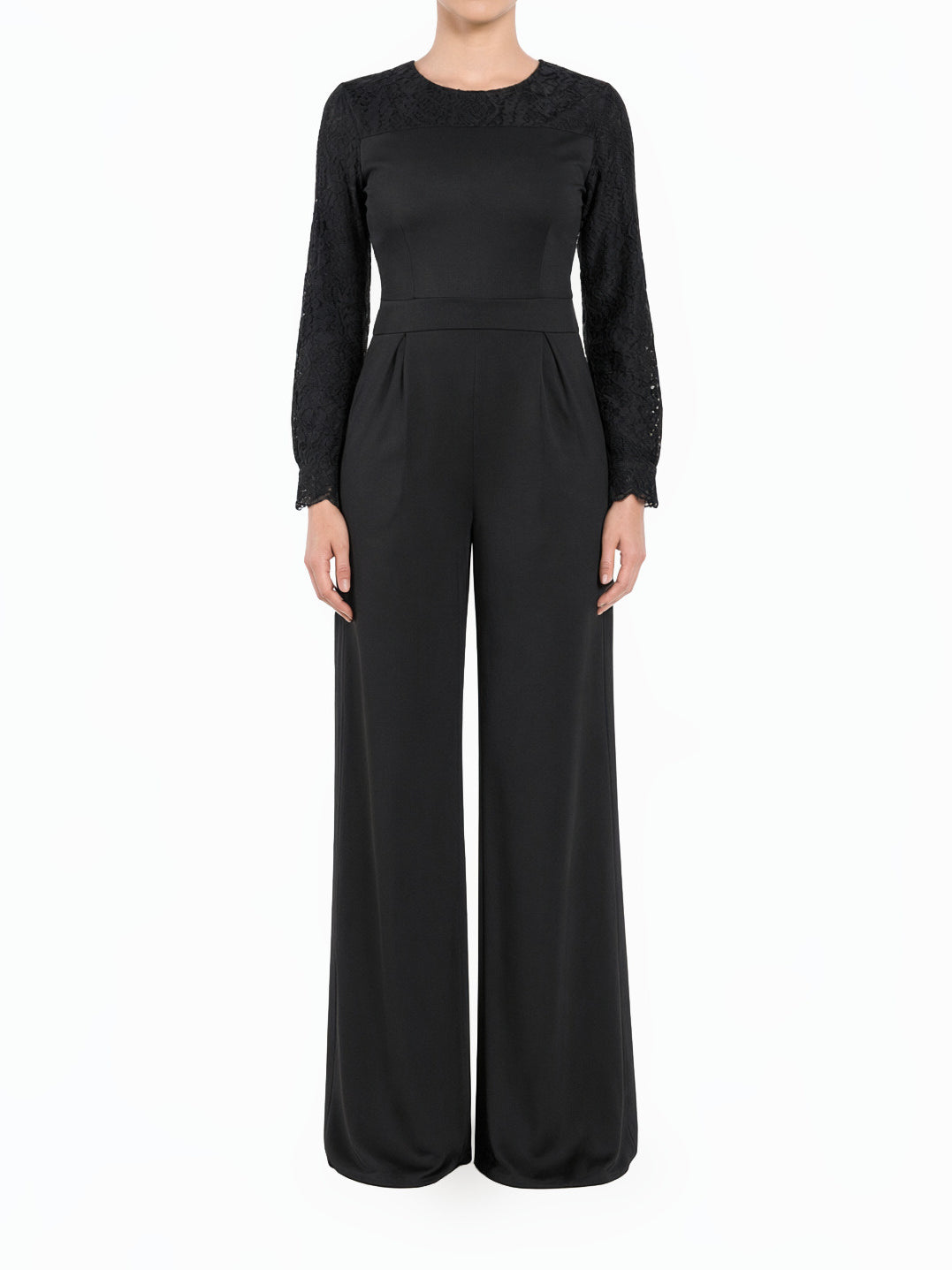 Black Lace Detailed Modest Dress Jumpsuit