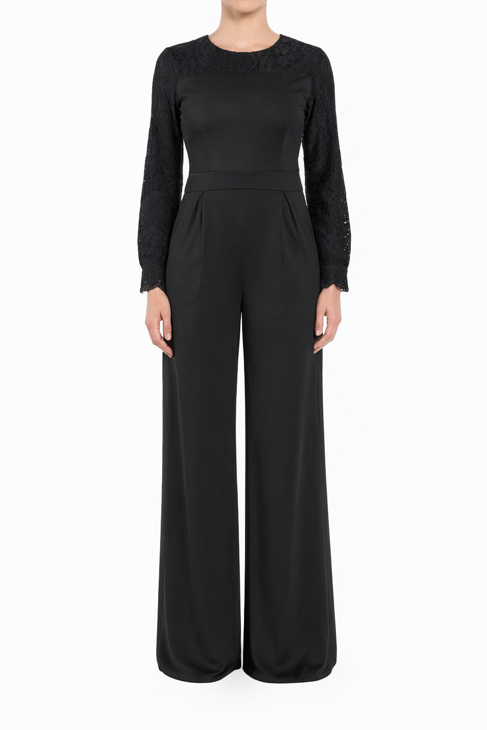 Black Lace Detailed Modest Dress Jumpsuit