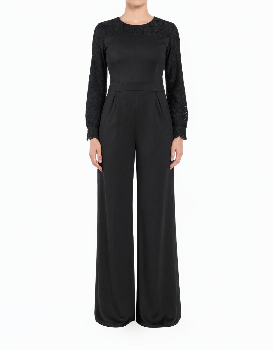 Black Lace Detailed Modest Dress Jumpsuit