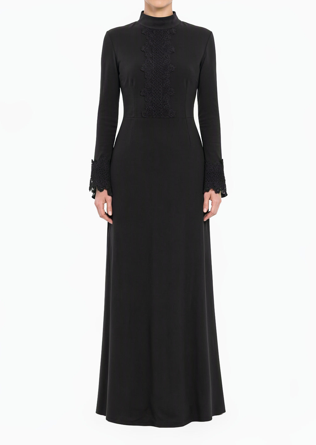 Black Lace Floral Bell Sleeve Modest Dress