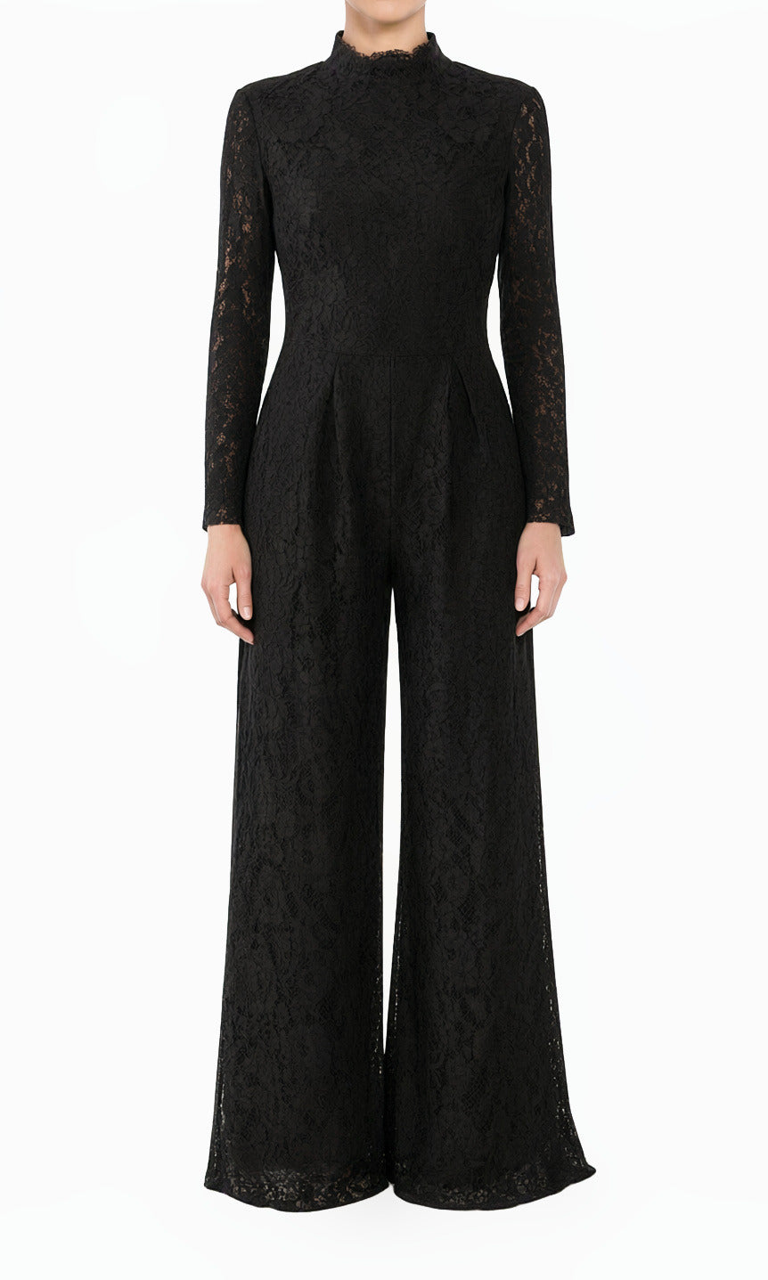 Black Lace long sleeve modest JUMPSUITS