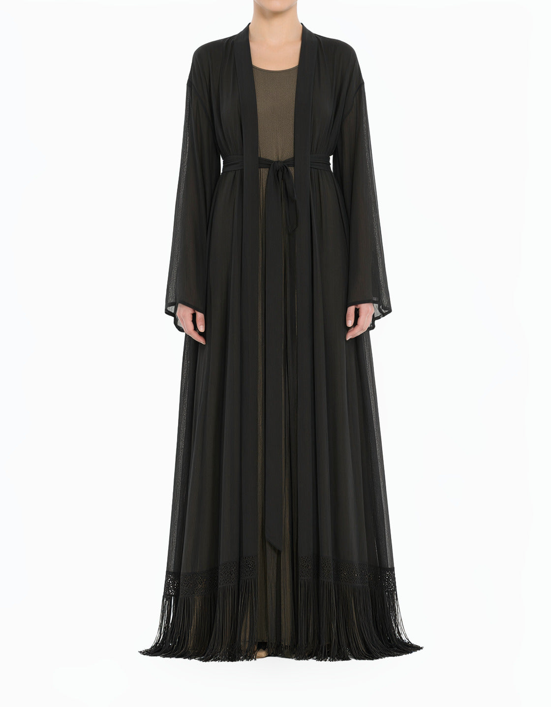 Black Maxi cardigan abaya Effortlessly chic fringe