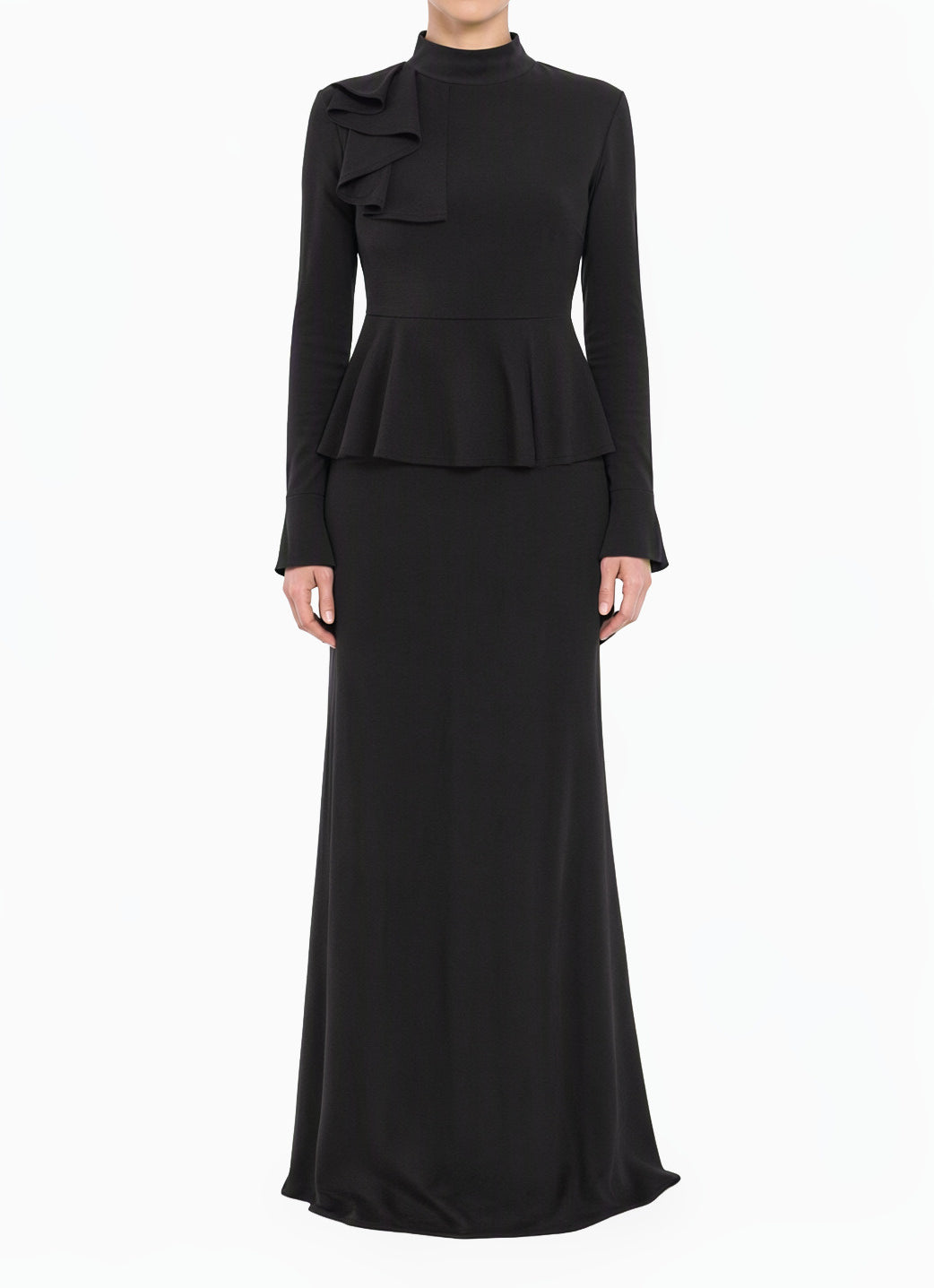 Black Mock Neck Peplum Modest Dress