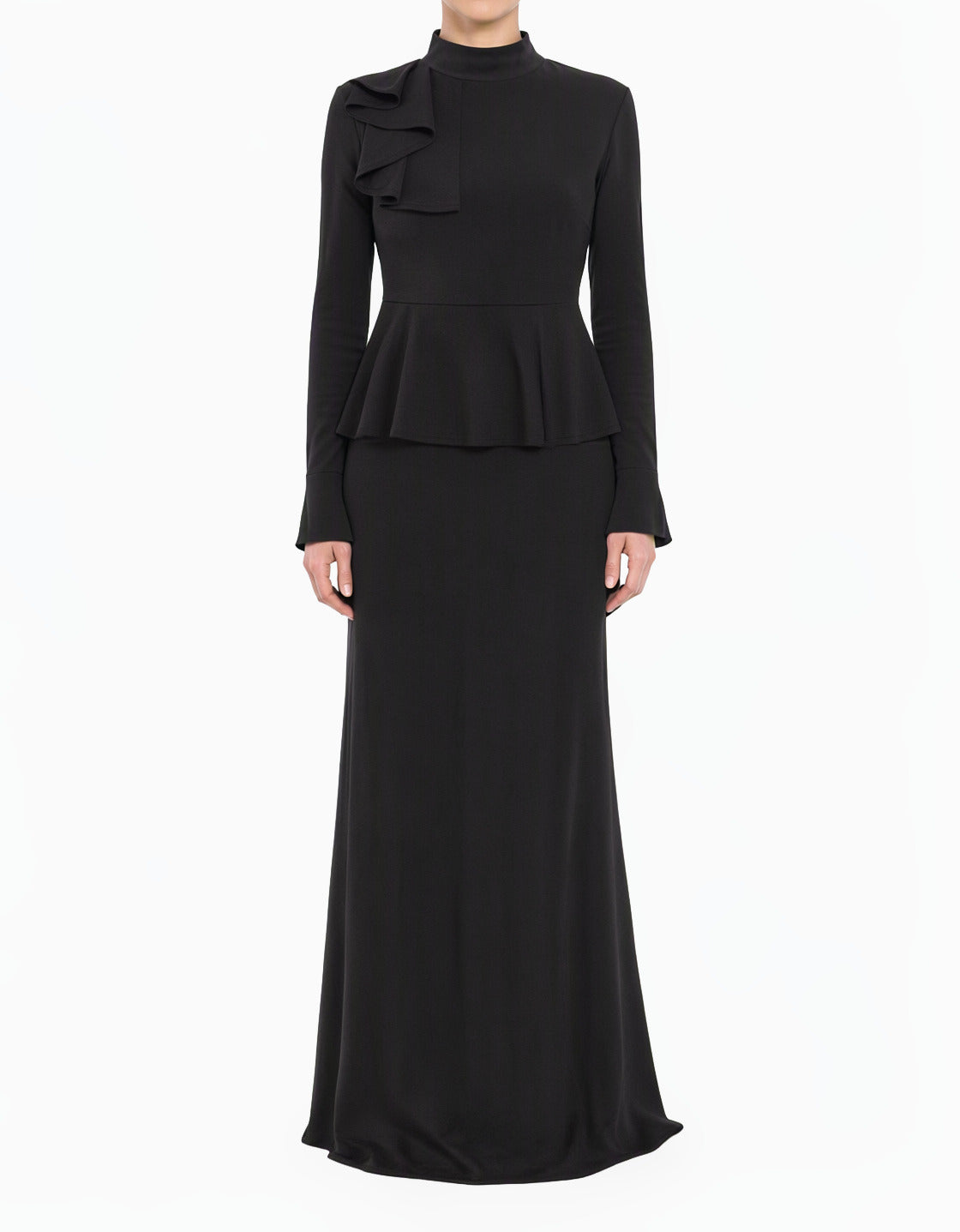 Black Mock Neck Peplum Modest Dress