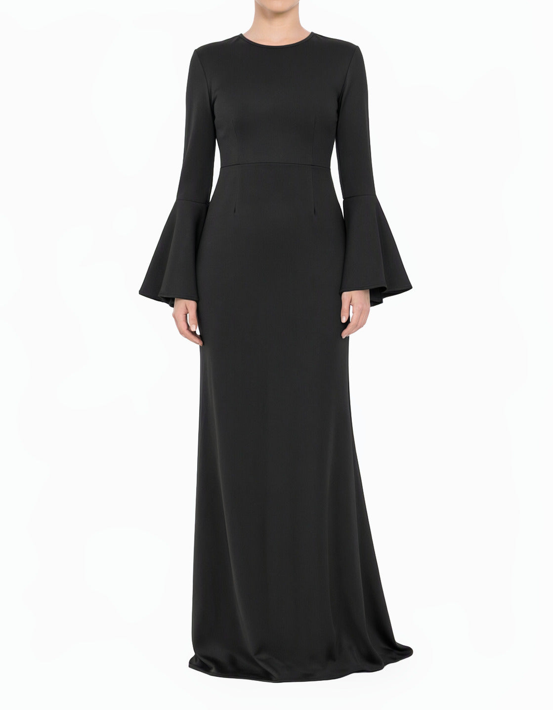 Black Modest Bell Sleeve Pencil Dress