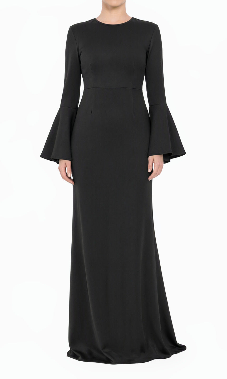 Black Modest Bell Sleeve Pencil Dress