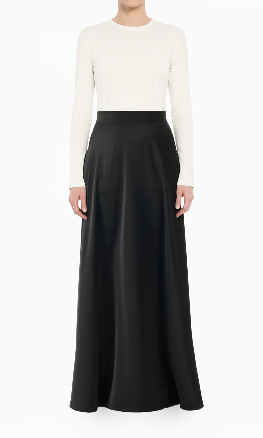 Black Modest Maxi Skirt Elegant Luxury Satin