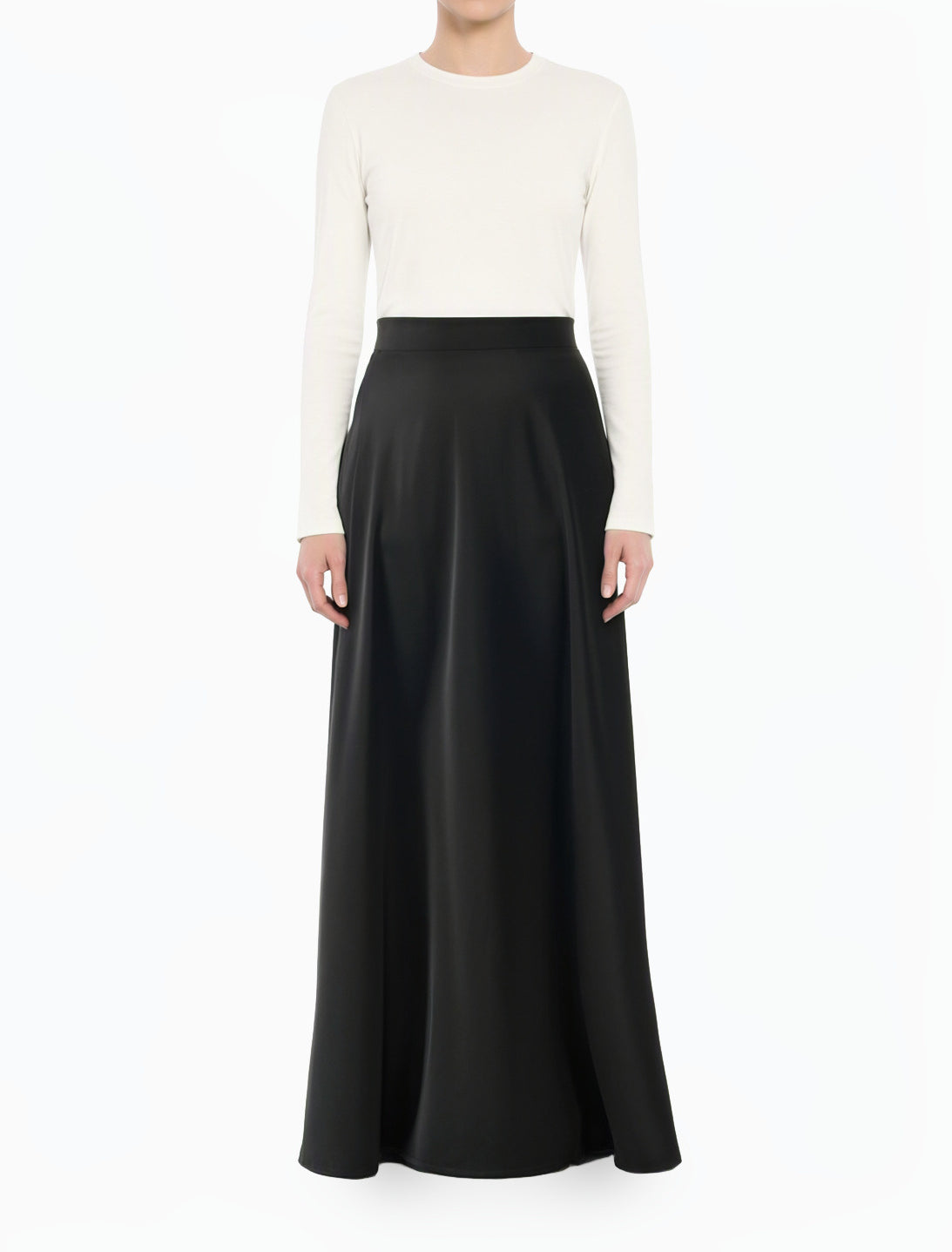 Black Modest Maxi Skirt Elegant Luxury Satin