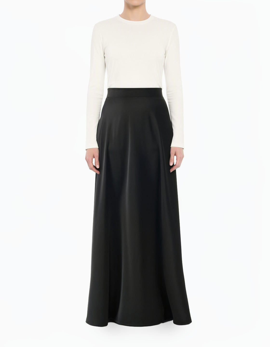 Black Modest Maxi Skirt Elegant Luxury Satin