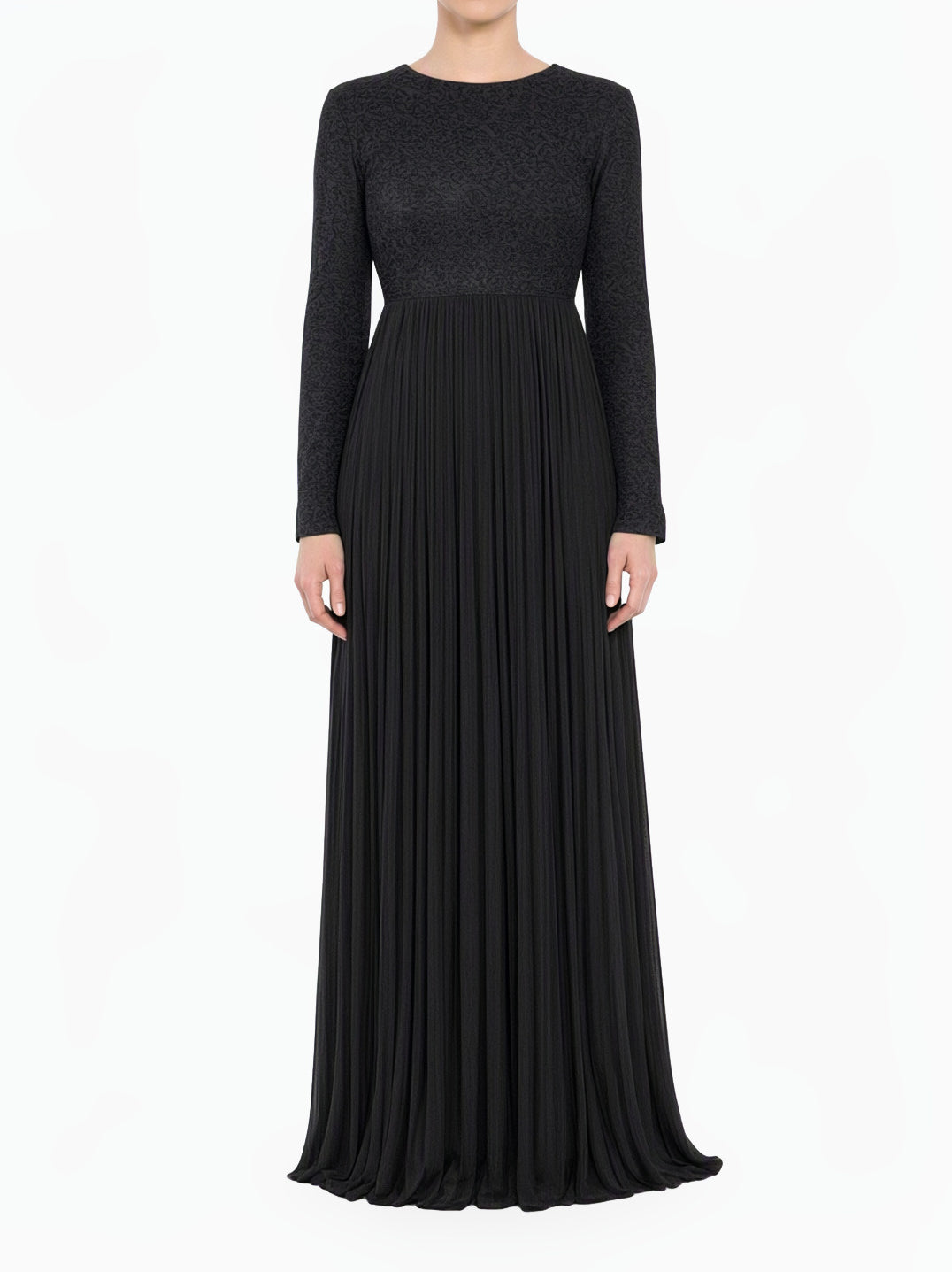 Black Naveera Pleated Modest Maxi Dress