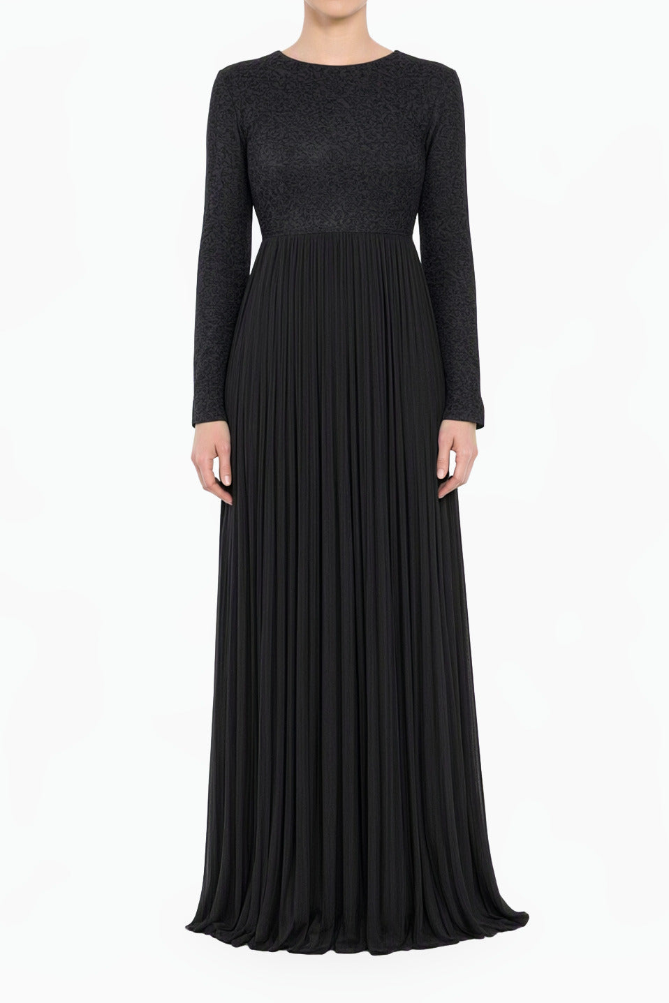 Black Naveera Pleated Modest Maxi Dress