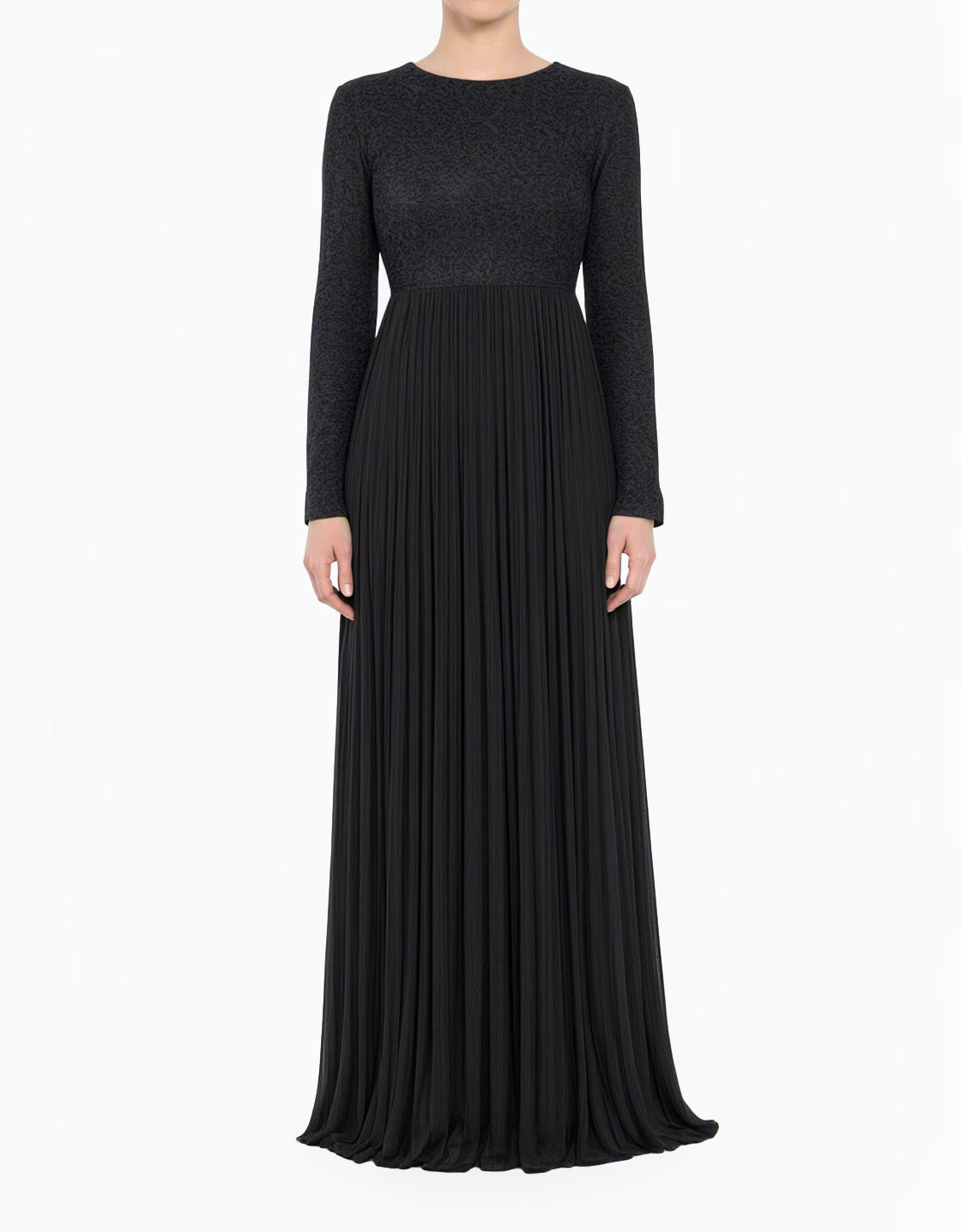 Black Naveera Pleated Modest Maxi Dress
