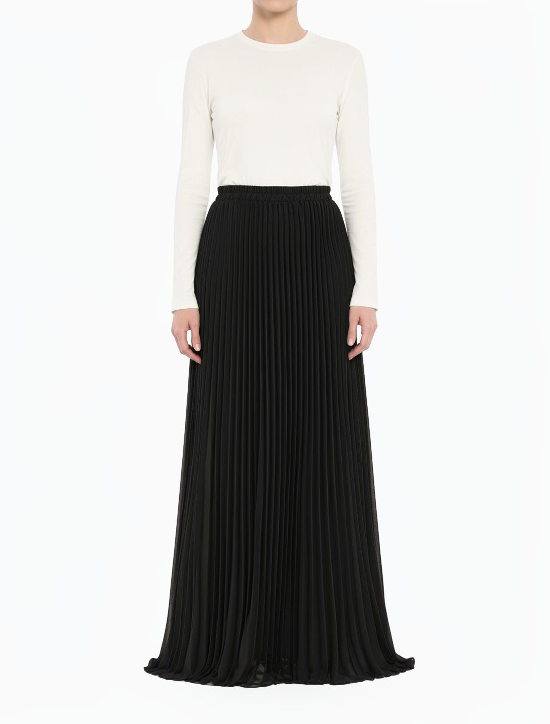 Black Pleated Chiffon Modest Maxi Skirt