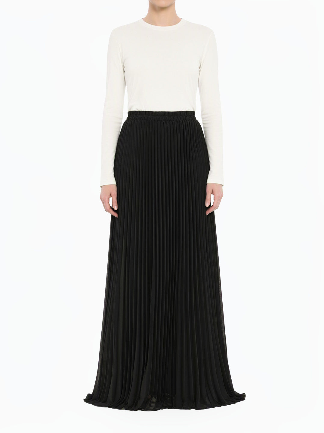 Black Pleated Chiffon Modest Maxi Skirt