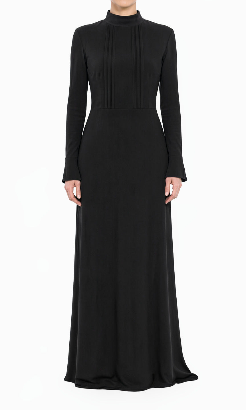 Black Pleats Wide Sleeve Modest Dress