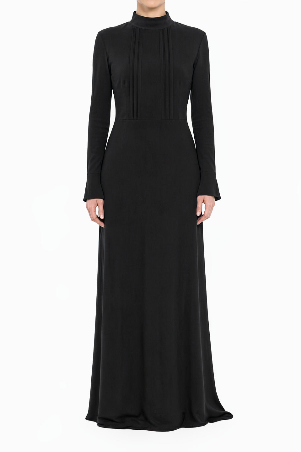 Black Pleats Wide Sleeve Modest Dress