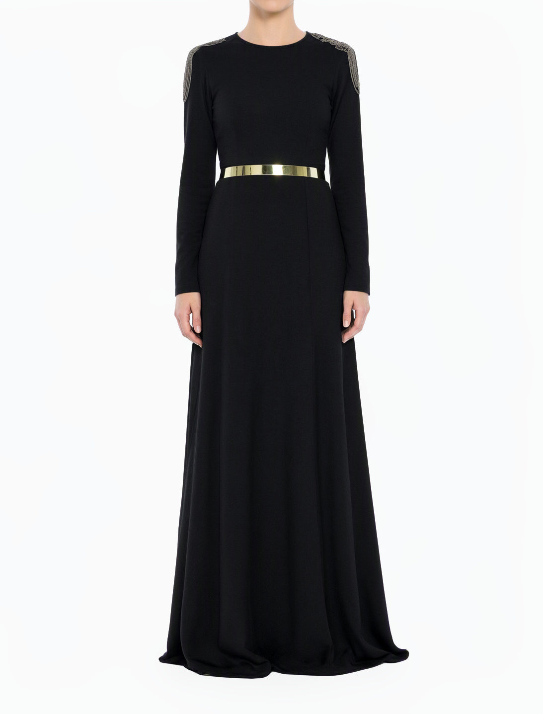 Black Shoulder Chains Modest Dress