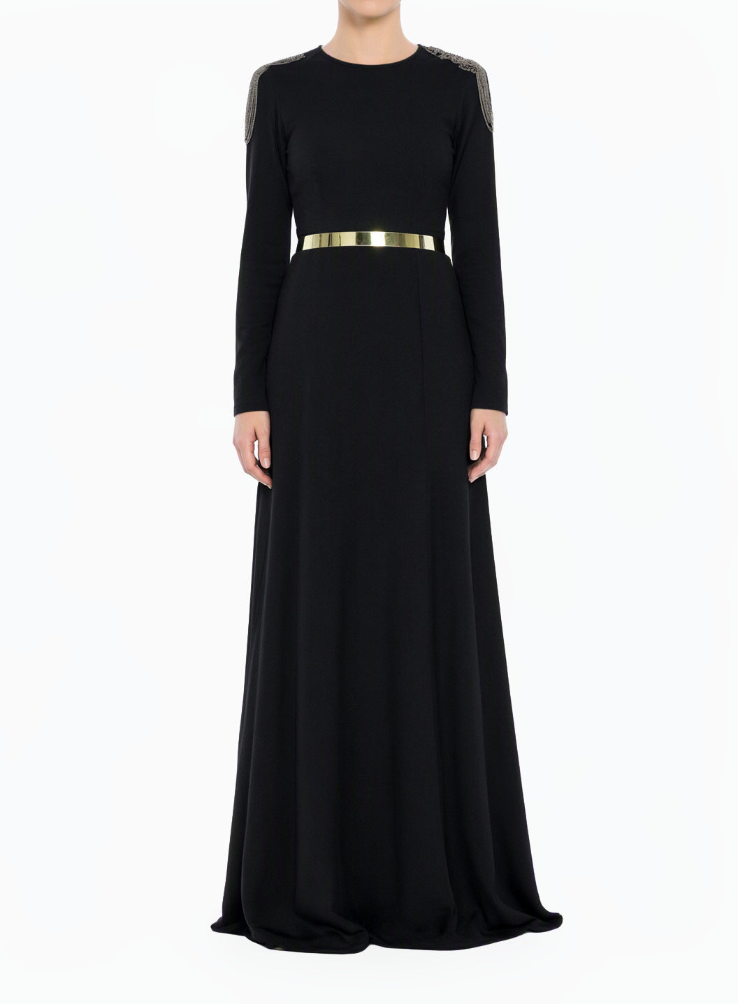 Black Shoulder Chains Modest Dress