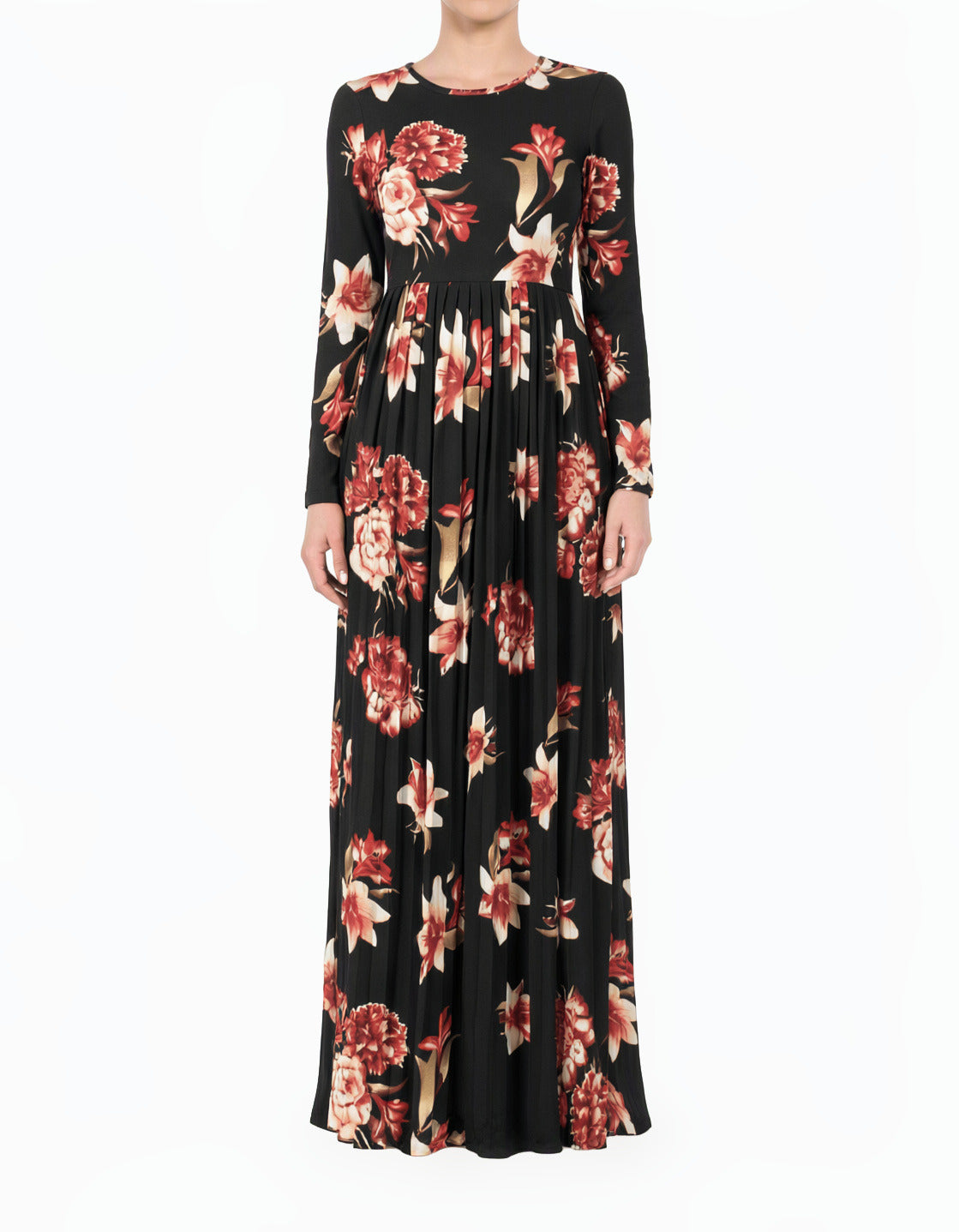 Black The Obliged Pleated Modest Maxi Dress